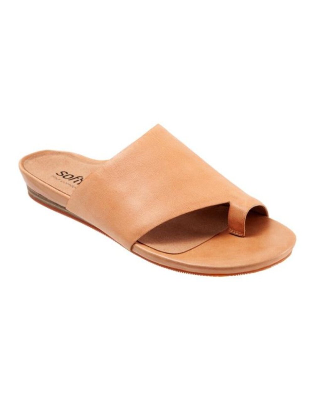 SoftWalk Corsica Women's Ruched Leather Toe-Loop Slide Sandal - Beige